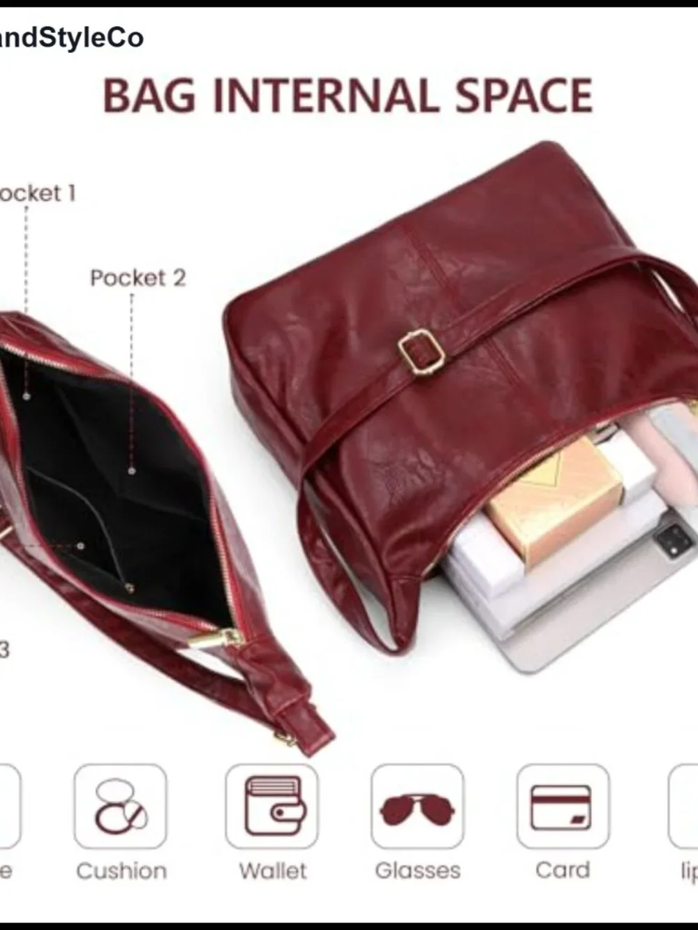 PU Leather Slouchy Hobo Shoulder Bag Large Capacity Crossbody Purse